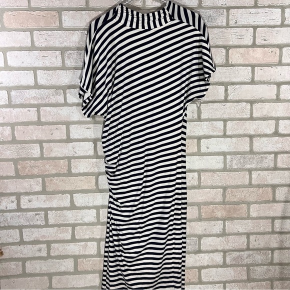 Boden Crossover Ruched Nautical Striped Midi Dress Size 8L - Picture 7 of 10